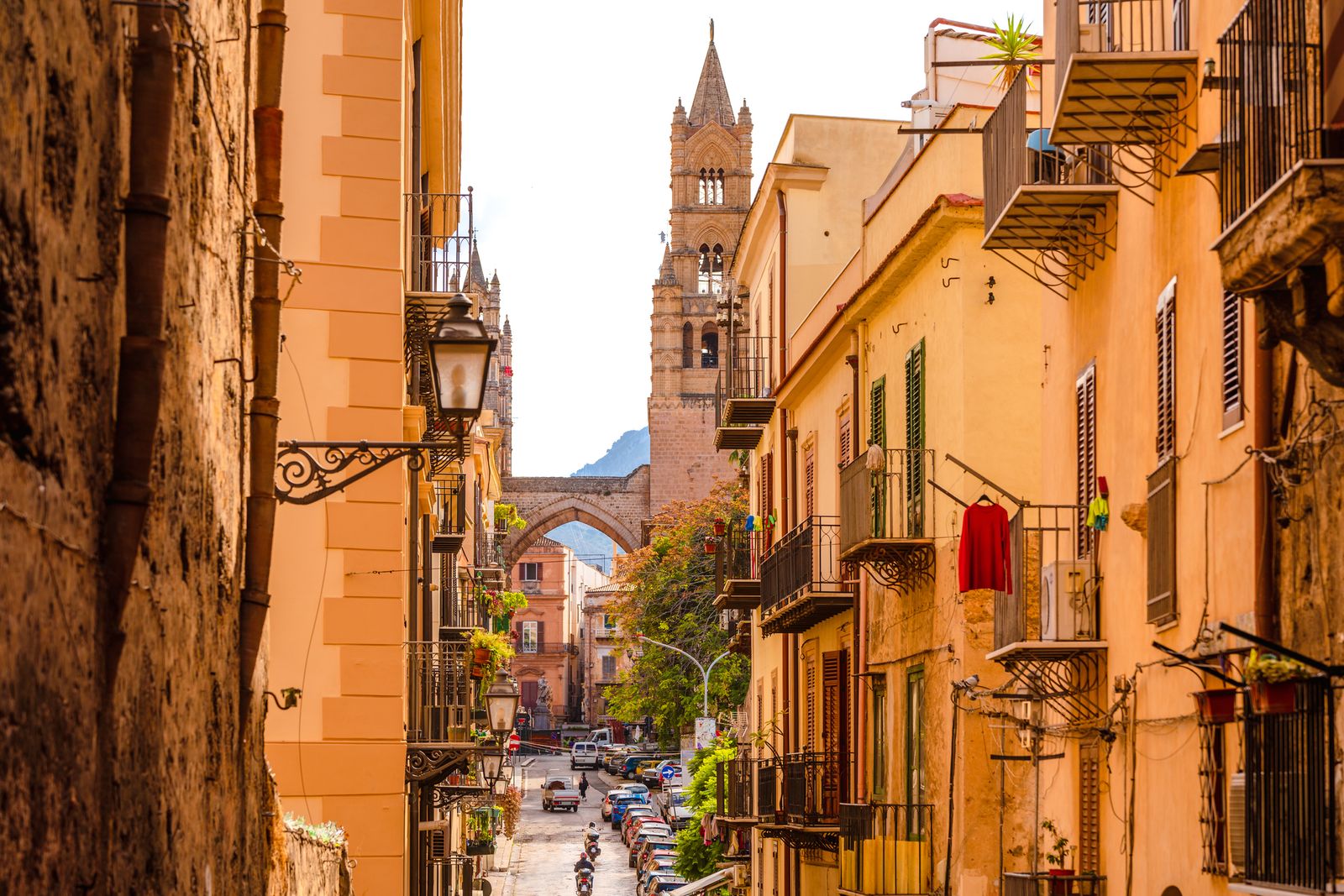 A sunlit street in Palermo’s historic centre